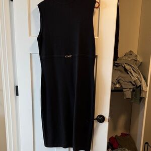 St. John Black Ribbed Midi Dress